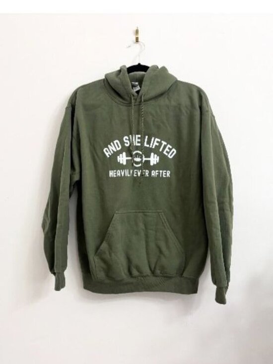 Sweaters - NWOT "And She Lifted" Light Green Weightlifting Classic Hoodie - sz Small